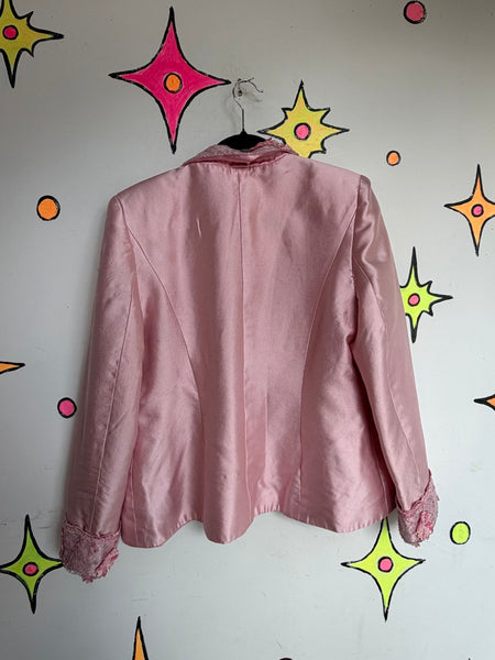Lily Taylor Y2K Pink Silk Blazer | Barbiecore Dollcore 80s Girly McBling Glam L