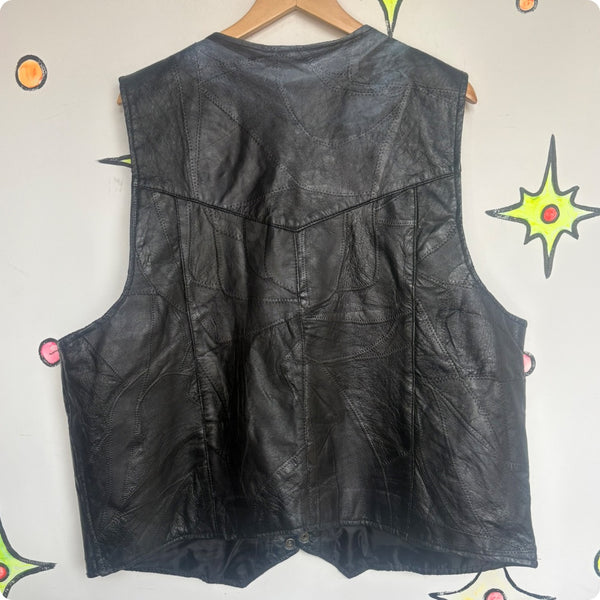 Vintage Black Leather Patchwork Vest Western Goth Grunge Biker - Thrashed XL