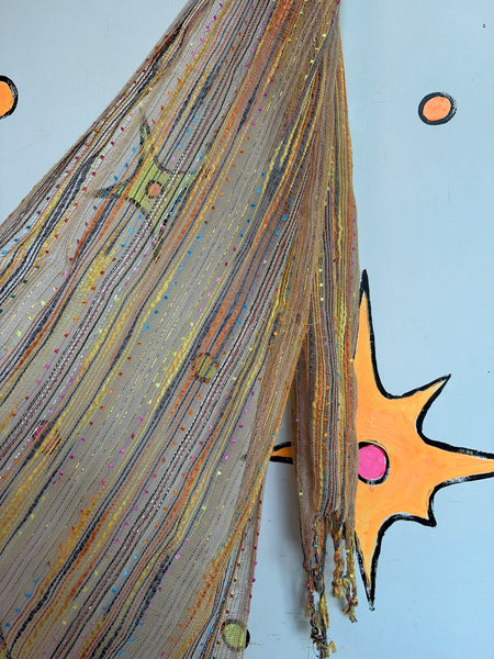 Y2K Tangerine Orange Glitter Scarf Fairycore Shabby Chic Boho Wrap Retro Glam