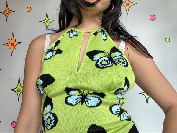 Retro 60s 70s Style Steve Madden Butterfly Halter Top Boho Fairy Grunge M