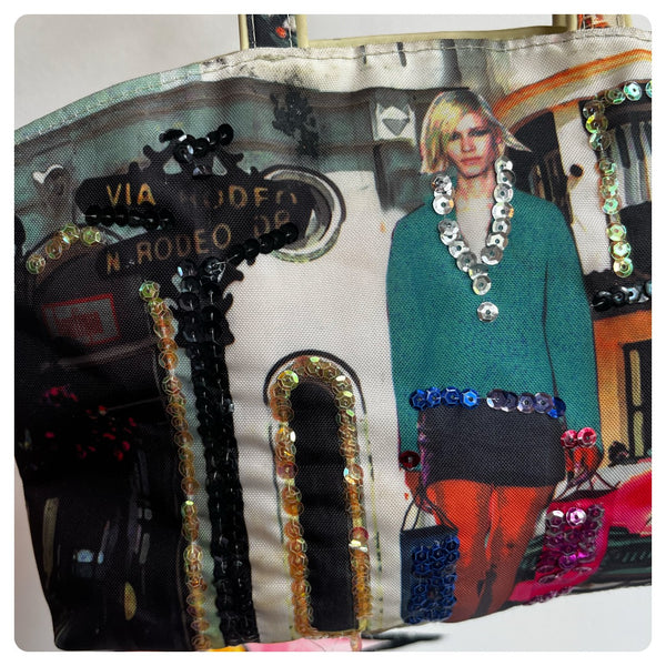 Vintage Y2K 2000s Rodeo Drive Wearable Art Screen Printed Embellished Bag Purse