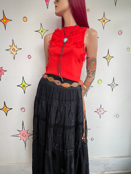 Vintage Anthropologie Red Embellished Floral Top Boho Fairy Whimsy Grunge S