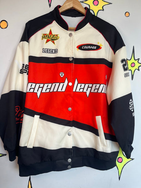 Y2K Retro Racing Bomber Jacket Japanese Streetwear Moto Gorpcore Oversized L/XL