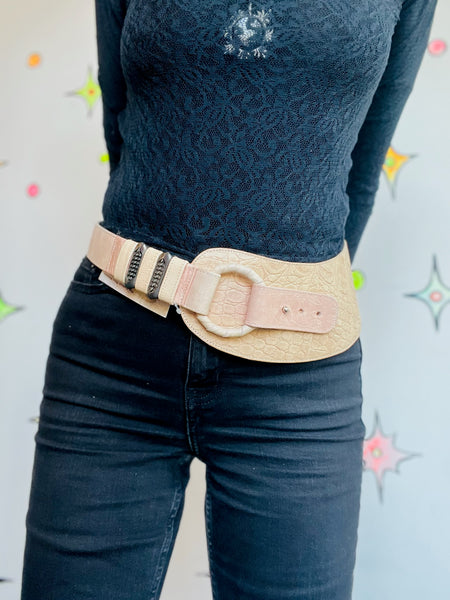 Vintage Wide Western Leather Cinch Belt Statement Belt Glam Grunge Boho 80s