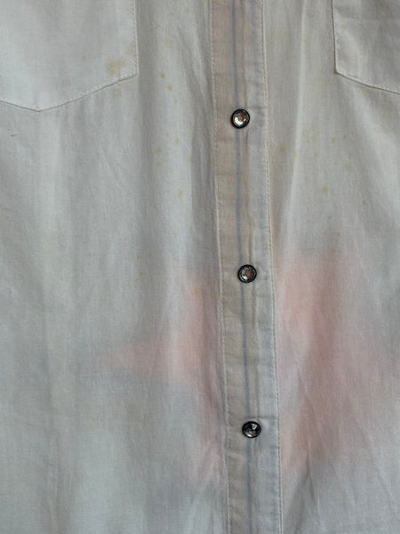 Y2K White Western Pearl Snap Shirt | Rhinestone Cowboy Boho Cowgirl Top Small