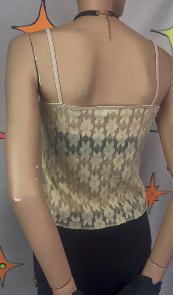 90s Lace Camisole Off White Daisy Print Coquette Fairy Grunge Y2K Top