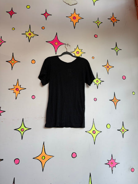 X-TACY Sheer Striped Tee Y2K Mall Goth Indie Sleaze Oversized T Shirt M