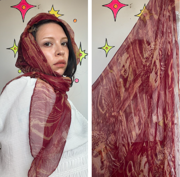 Vintage Merlot Silk Scarf Roman Sculpture Art Print Sheer Luxe Souvenir Scarf