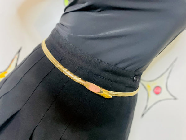 Vintage 70s Gold Tone Metal Skinny Stretch Belt Glam Disco Old Money Minimal S/M