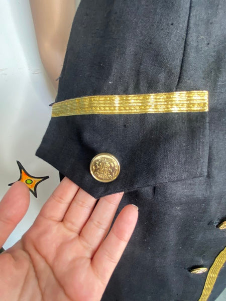 80s Vintage Versace Style Black & Gold Blazer Dress Office Siren Glam Midi - S