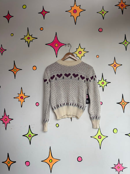 Vintage 80s Heart Sweater Romantic Retro Knit Cute Valentine Coquette Sweater SM