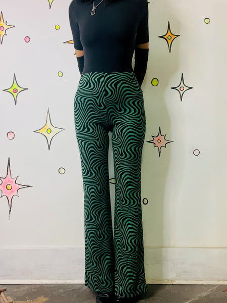 Y2K Psychedelic Stretchy Op Art Rave Disco Bellbottom Flares | M