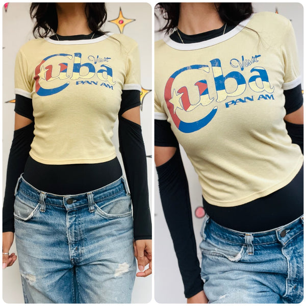 Vintage Pan Am Baby Tee - 90s Does 70s Retro Travel Graphic T Shirt - Small