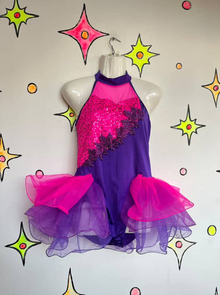 Vintage 90s Dance Clown Circus Costume – Pink Showgirl Burlesque Leotard – Small