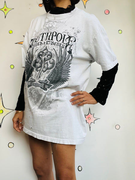 Y2K Tattoo Print Tee - Grunge Goth Distressed Vintage T Shirt - Streetwear - XL