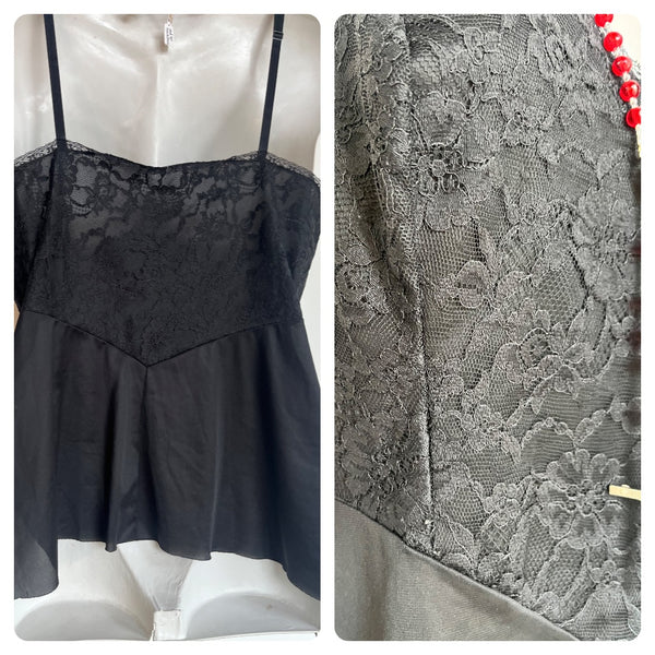 Vintage | Black Lace Pinup Goth Coquette Fairy Grunge Camisole Cami Top | 36