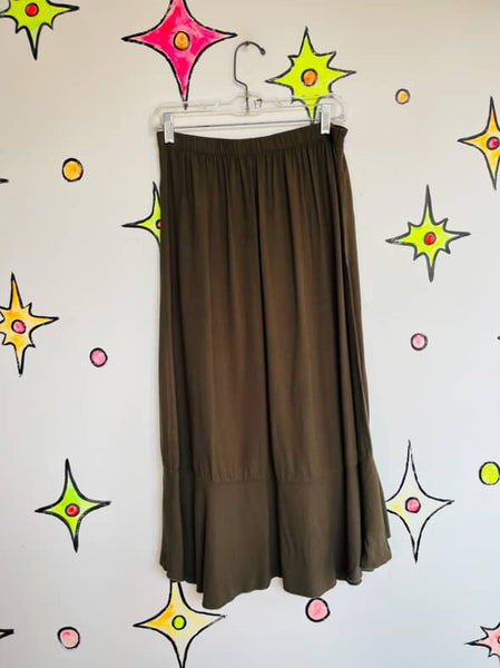 Vintage Y2K Fairy Grunge Green Ruffled Midi/Maxi Skirt | Flowing Boho Festival | S