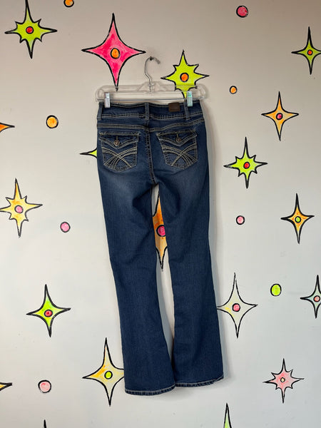 Y2K Blue Denim Flare Jeans Low Rise Stretchy 2000s Bootcut Jeans Size 3 / 25-26