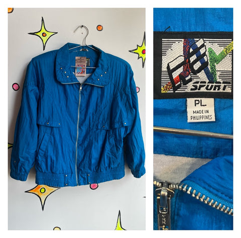 Vintage 80s 90s | Bright Blue Studded Windbreaker Jacket | Size P L