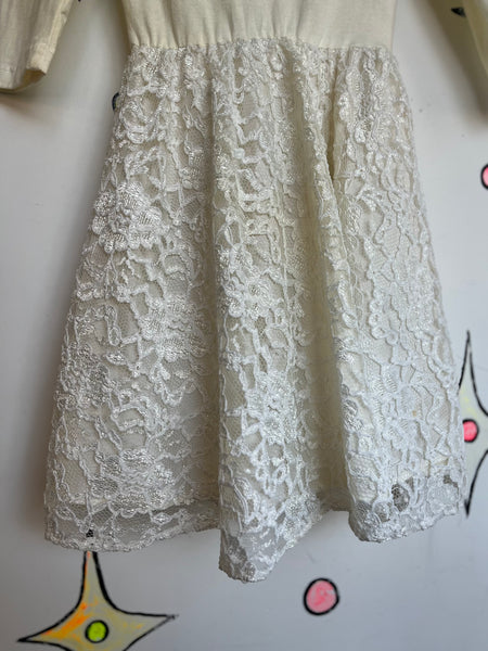 Vintage 80s White Lace Poofy Party Dress | Coquette Tulle Mini Dress Size Small