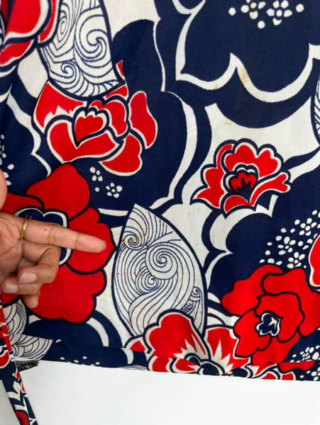 Vintage 60s Navy Red White Psychedelic Print Micro Mini Dress Mod Space Age - XS