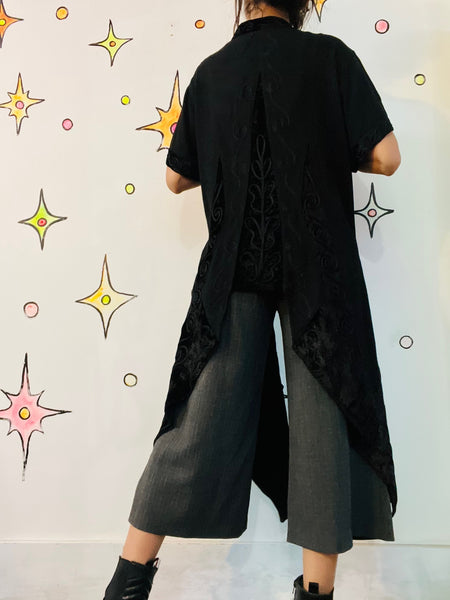 Vintage Black Kimono Jacket Top Duster Whimsy Goth Witchy Boho Grunge - Size L