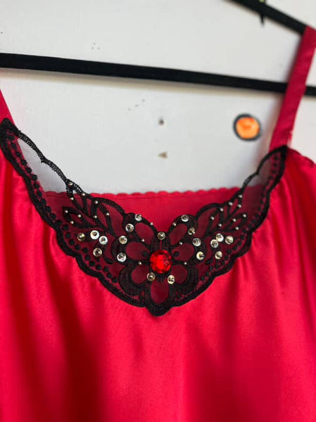 Vintage 90s Vampire Red Black Lace Cami Embellished Lingerie Fairy Goth Grunge M
