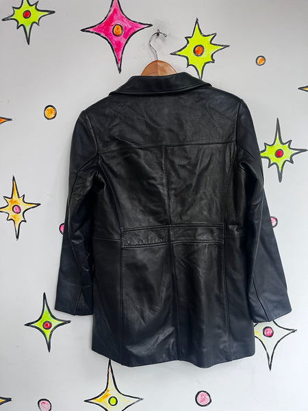 Vintage 90s Black Leather Trench Coat Goth Grunge Leather Jacket - Small