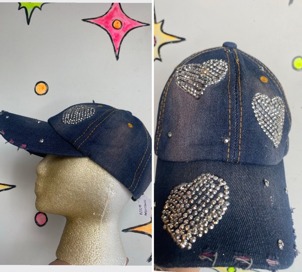 Y2K Rhinestone Heart Denim Hat True Gear McBling Trucker Style