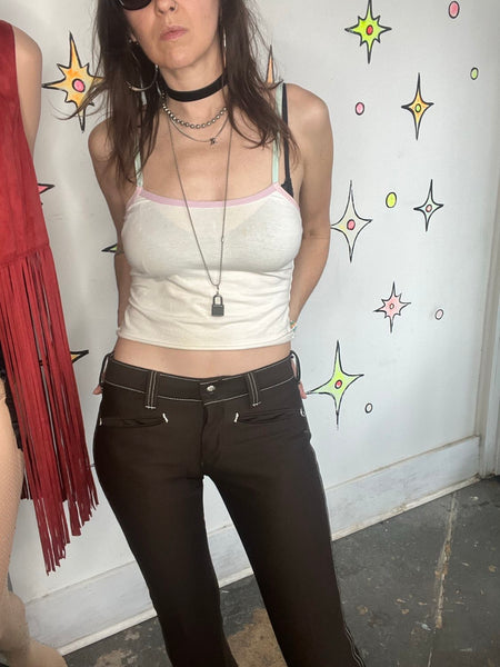 Vintage 70s Brown Western Disco Pants Retro Cowgirl Low Rise Glam Grunge S