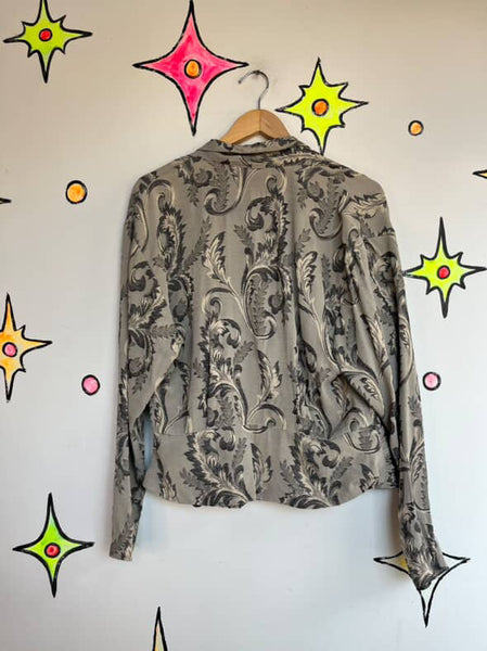 Vintage 90s Edwardian Romantic Gothic Revival Blazer | Silky Silver Paisley |14