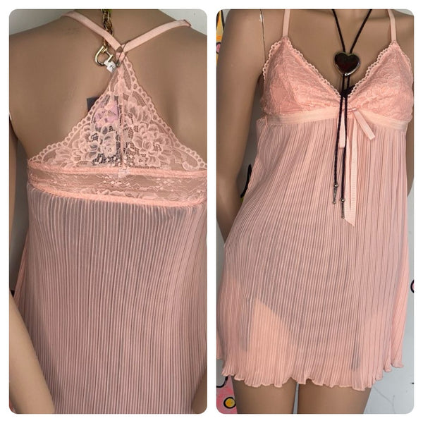 Pastel Pink Lace Slip Dress Y2K Fairy Babydoll Kawaii Mini Dress S