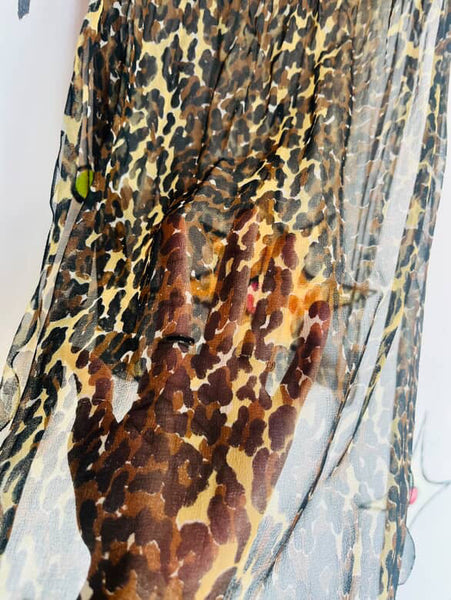 Vintage Sheer Silk Leopard Print Scarf – Retro Glam Old Hollywood Boho Grunge
