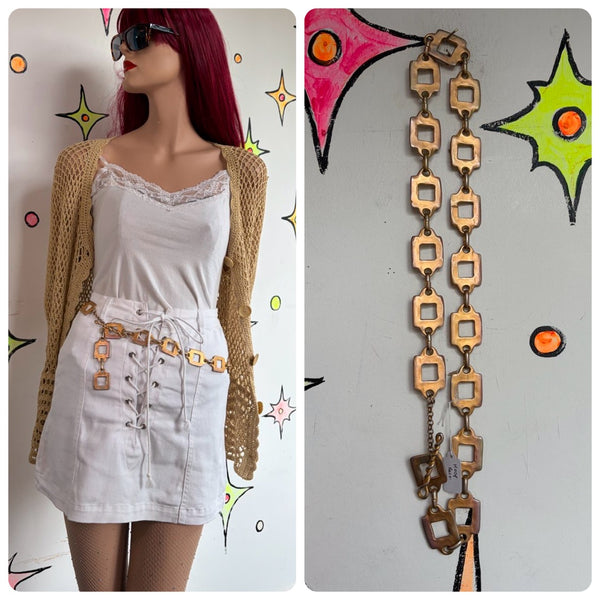 Gold Tone Geometric Hoop Belt Boho Western Grunge Statement Cinch | OS