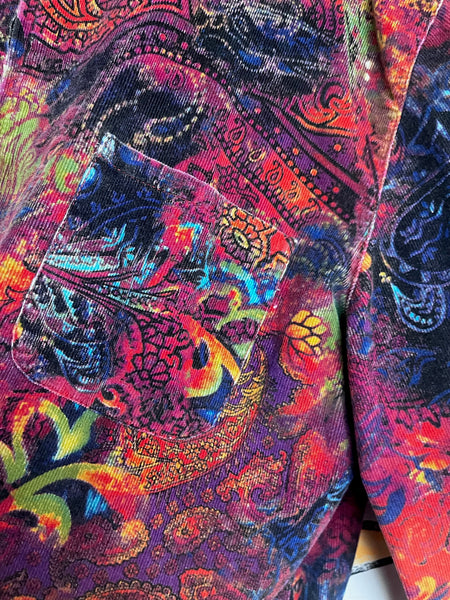 Y2K Paisley Rainbow Tattoo Print Corduroy Jacket Fairy Grunge Boho Maximalist