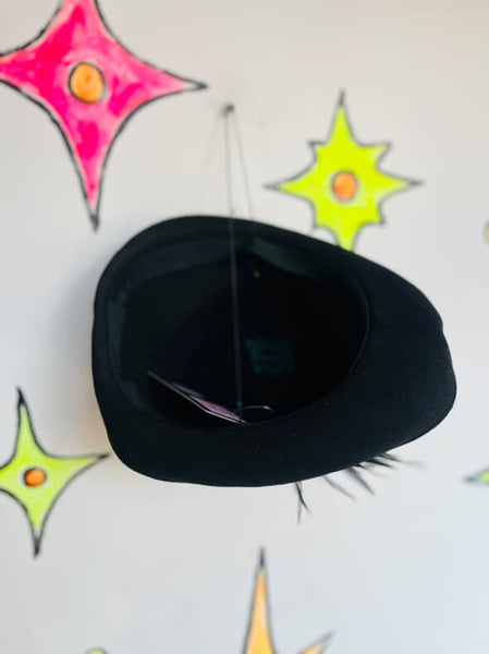Vintage Glam 1940s Black Wool Hat with Feather – Glenover Henry Pollak