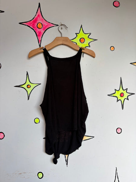 Y2K Black Thrashed Grunge Goth Metal Tattoo Print Tee Tank Top S/M