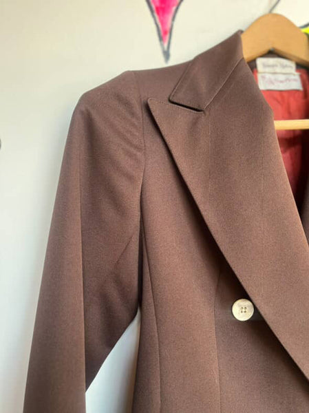 70s Evan Picone Neiman Marcus Chocolate Brown Blazer Big Collar Retro Jacket 0/2