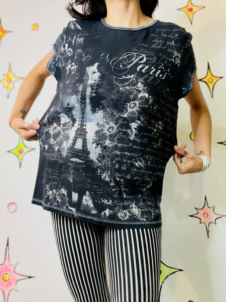 Y2K Grunge Paris Tattoo Print Tee Fairy Grunge Goth Romantic Vintage T-Shirt XL