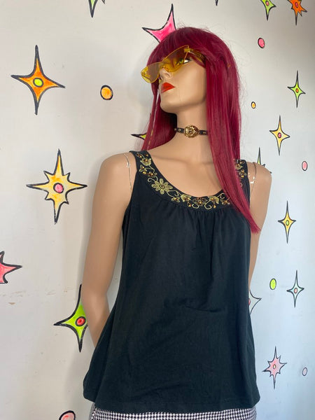 Y2K Whimsigoth Beaded Sleeveless Top Ann Taylor Loft Embroidered Fairy S