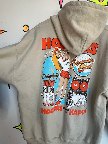 Khaki Hooters Country Club Hoodie Sporty Streetwear Pullover - XL