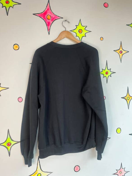 Vintage 80s Black Embellished Celestial Witchy Stars Moons Sweater L XL