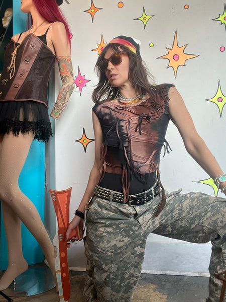 Thrashed Tie Dye Bodysuit Earth Tone Grunge Fairy Grunge Festival Bodysuit S
