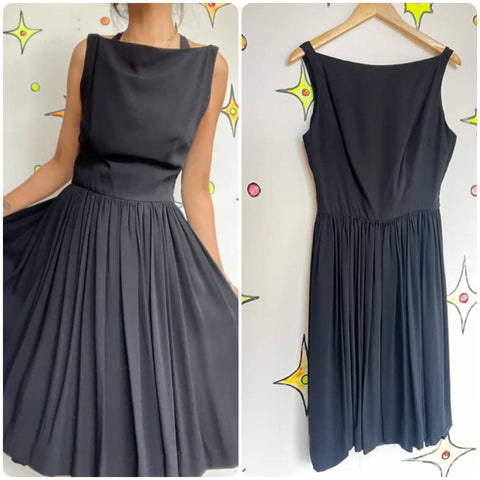 Vintage 1950s | Classic Mr Mort Fit and Flare Low Back Little Black Dress | M L