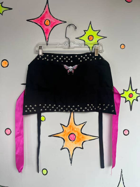 Y2K Goth Studded Tattoo Skull Utility Apron | Punk Emo Whimsy Goth | Size S