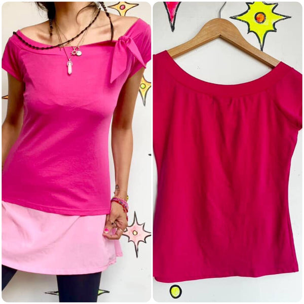 Vintage 90s Y2K | Pink Barbie Babydoll Coquette Fairy Grunge Bow Top T Shirt