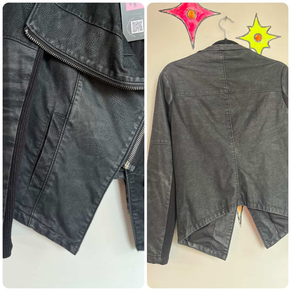 Y2K Asymmetrical Vegan Leather Moto Jacket - Indie Sleaze Fairy Grunge Glam