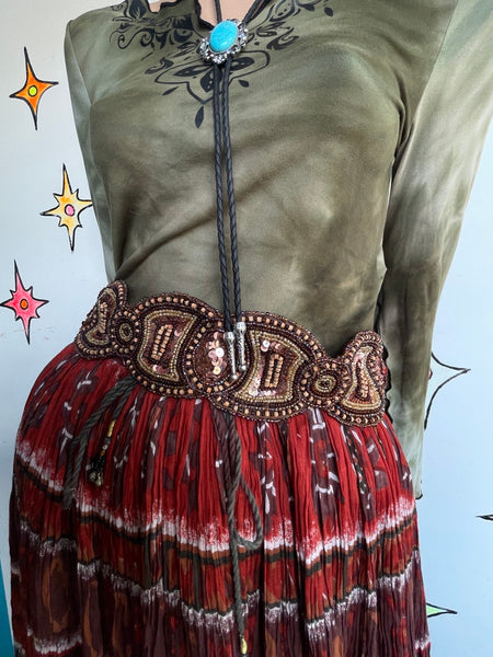 Brown Fully Beaded Sequin India Belt Boho Fairy Grunge Y2K Maximalist Mori Kei
