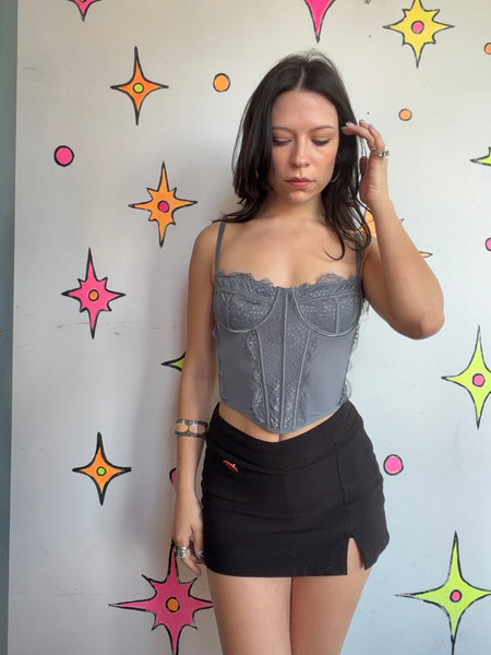 Y2K Gray Lace Corset Top Victorian Lingerie Fairy Grunge Babydoll Cami M