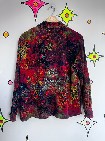 Y2K Paisley Rainbow Tattoo Print Corduroy Jacket Fairy Grunge Boho Maximalist